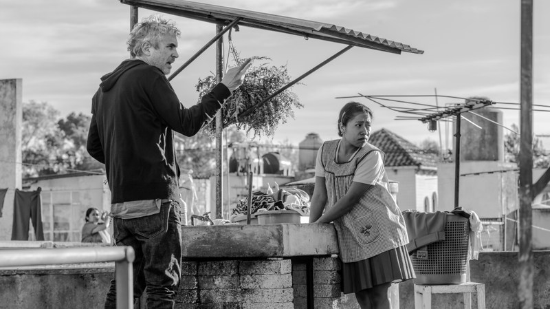 Alfonso Cuarón with Yalitza Aparicio on the set of Roma